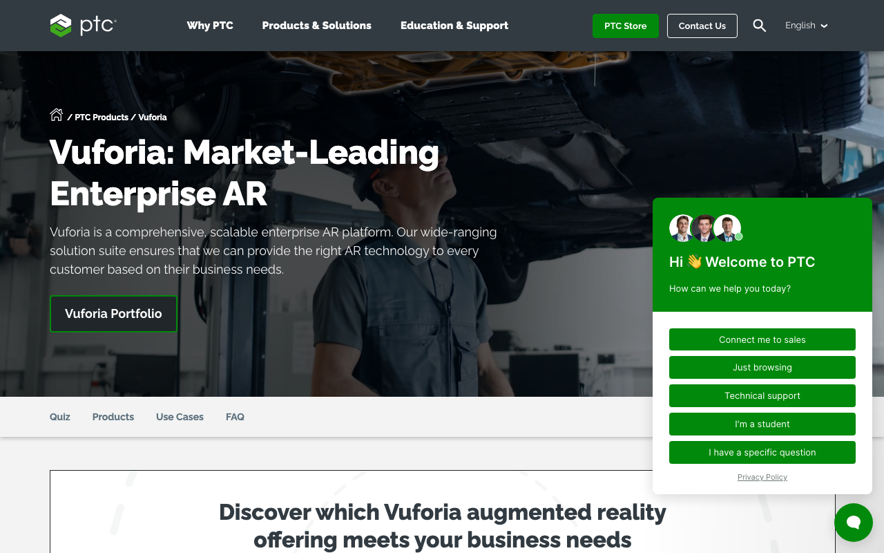 PTC (ThingWorx + Vuforia) homepage